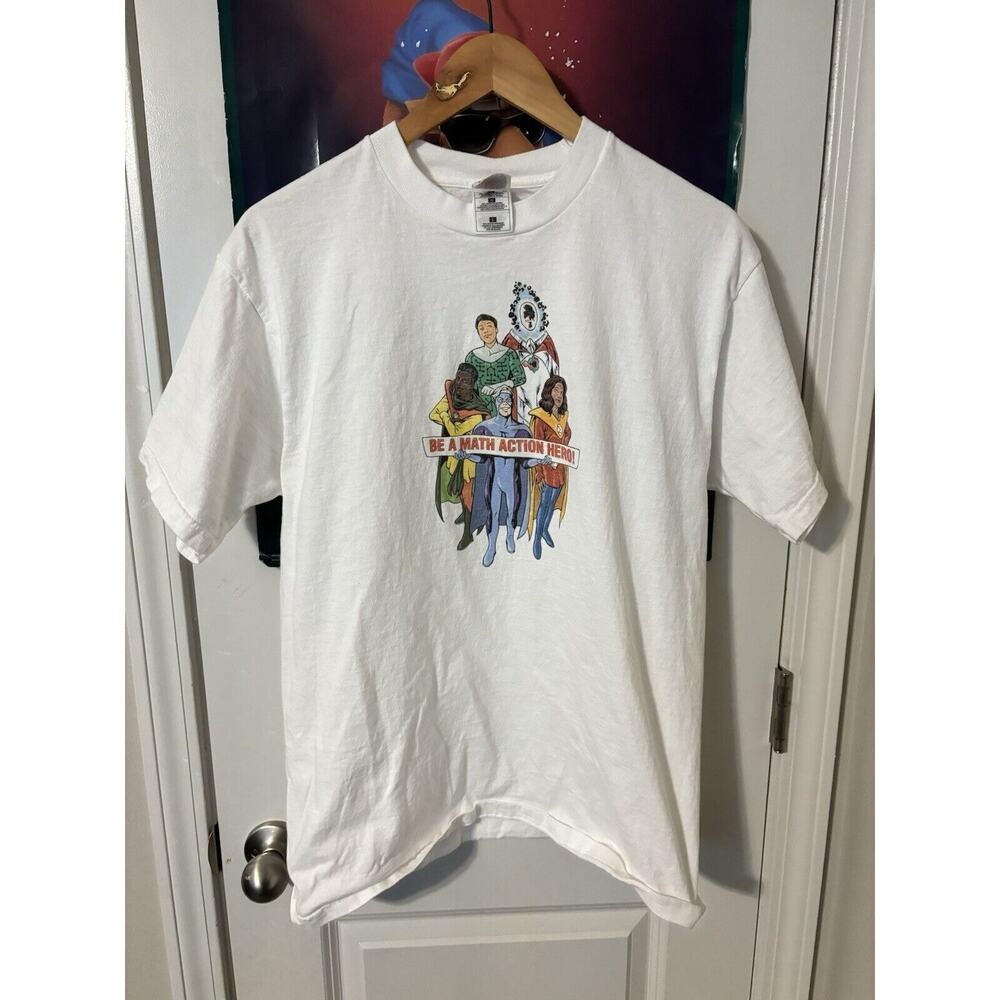 vintage Be a math action hero! white Large T-shirt cartoon teacher